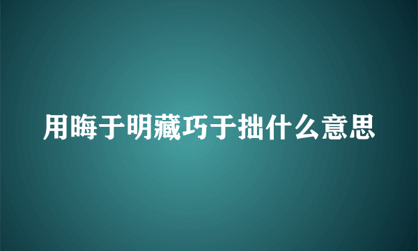 用晦于明藏巧于拙什么意思