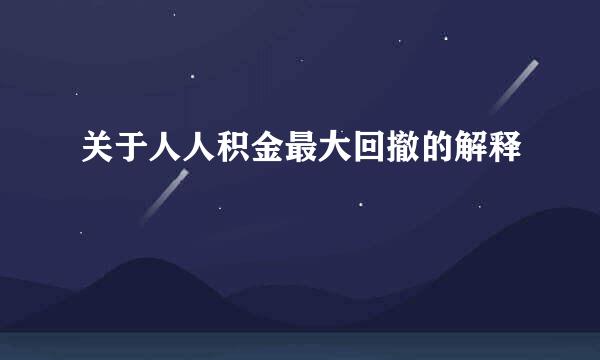 关于人人积金最大回撤的解释