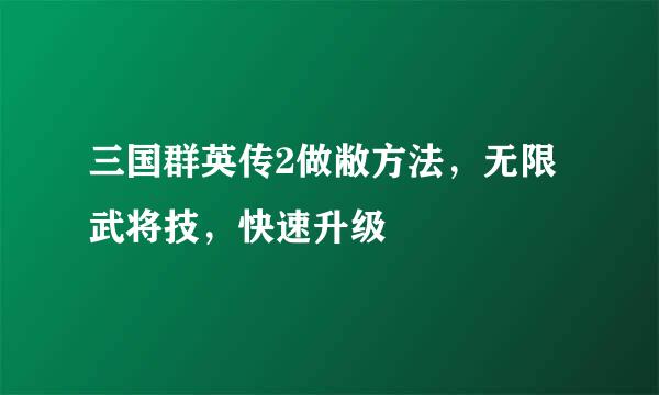 三国群英传2做敝方法，无限武将技，快速升级