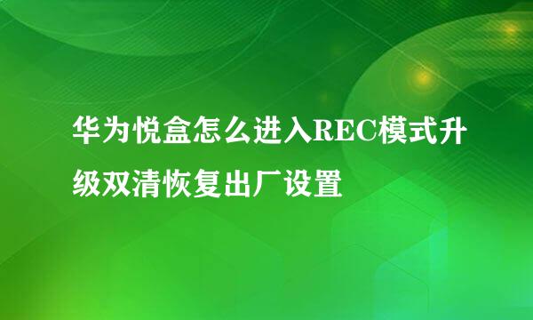 华为悦盒怎么进入REC模式升级双清恢复出厂设置