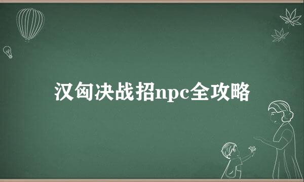 汉匈决战招npc全攻略