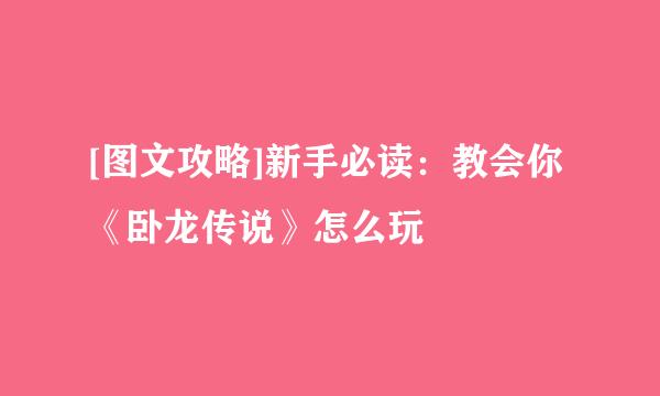 [图文攻略]新手必读：教会你《卧龙传说》怎么玩