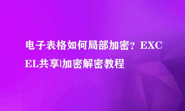 电子表格如何局部加密？EXCEL共享|加密解密教程