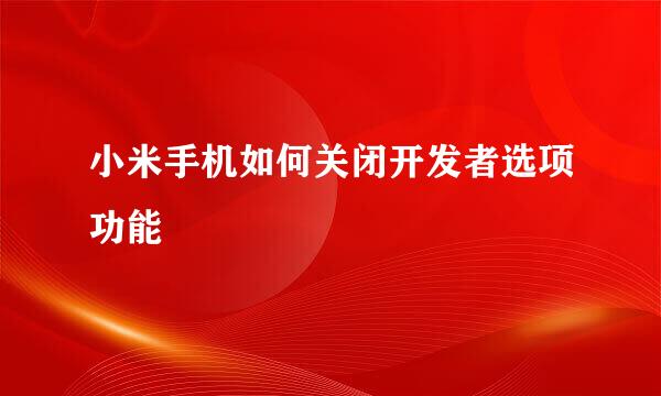 小米手机如何关闭开发者选项功能