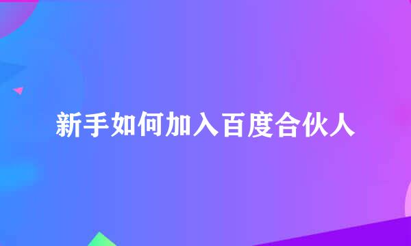 新手如何加入百度合伙人