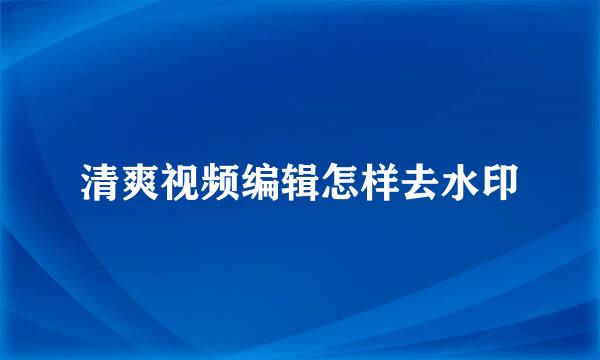 清爽视频编辑怎样去水印