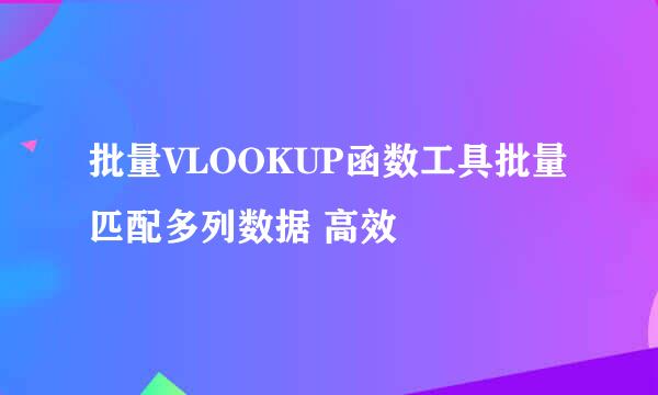 批量VLOOKUP函数工具批量匹配多列数据 高效