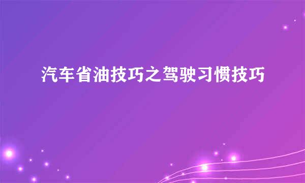 汽车省油技巧之驾驶习惯技巧