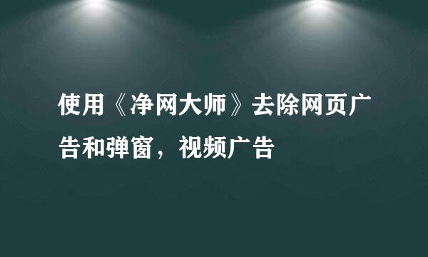 使用《净网大师》去除网页广告和弹窗,视频广告