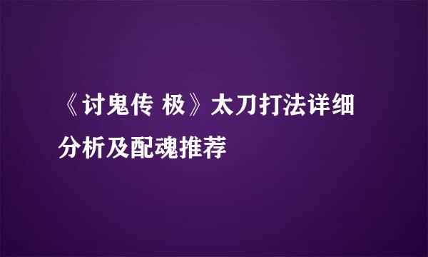 《讨鬼传 极》太刀打法详细分析及配魂推荐