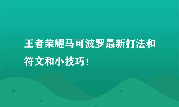 王者荣耀马可波罗最新打法和符文和小技巧！