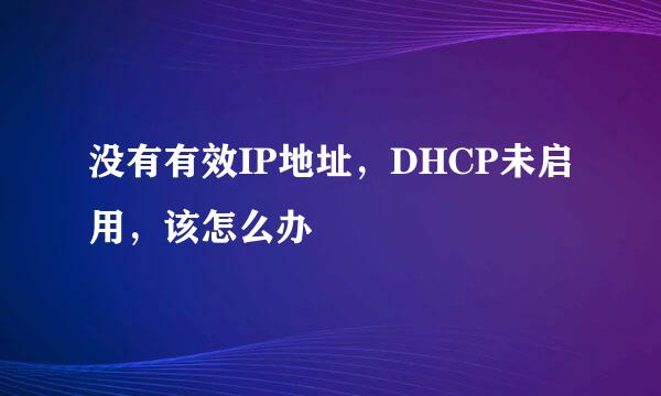 没有有效IP地址，DHCP未启用，该怎么办