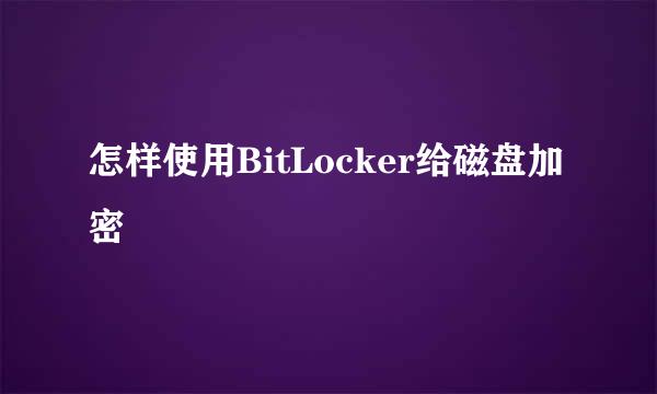怎样使用BitLocker给磁盘加密