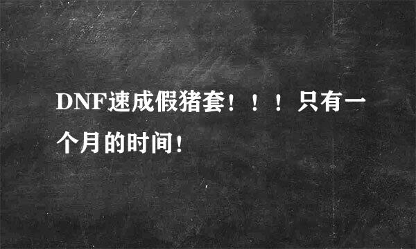 DNF速成假猪套！！！只有一个月的时间！