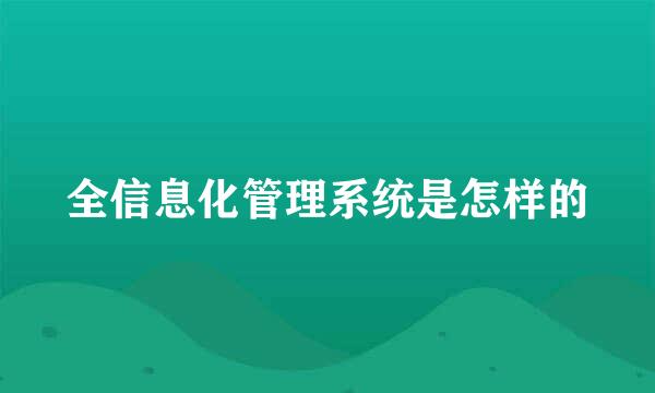 全信息化管理系统是怎样的