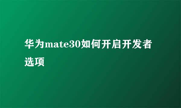 华为mate30如何开启开发者选项