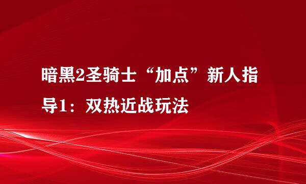 暗黑2圣骑士“加点”新人指导1：双热近战玩法