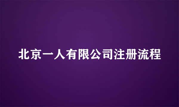 北京一人有限公司注册流程