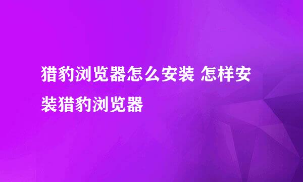 猎豹浏览器怎么安装 怎样安装猎豹浏览器