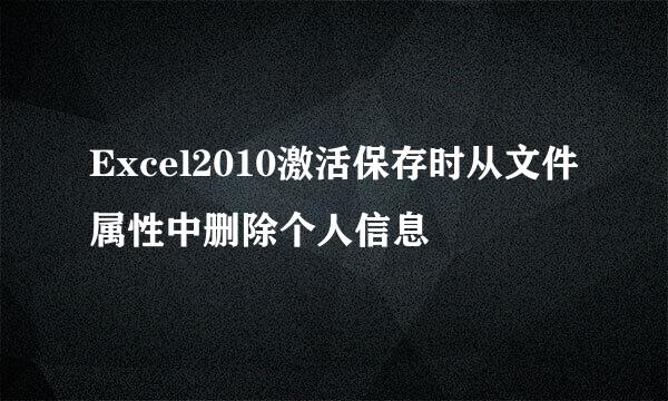 Excel2010激活保存时从文件属性中删除个人信息