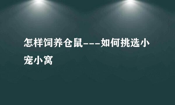 怎样饲养仓鼠---如何挑选小宠小窝