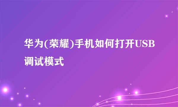 华为(荣耀)手机如何打开USB调试模式