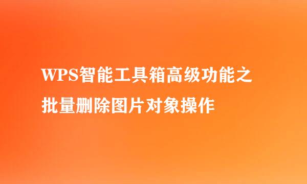 WPS智能工具箱高级功能之批量删除图片对象操作