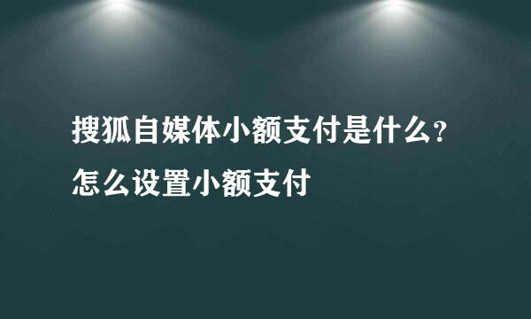 搜狐自媒体小额支付是什么？怎么设置小额支付