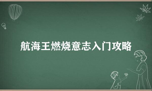 航海王燃烧意志入门攻略