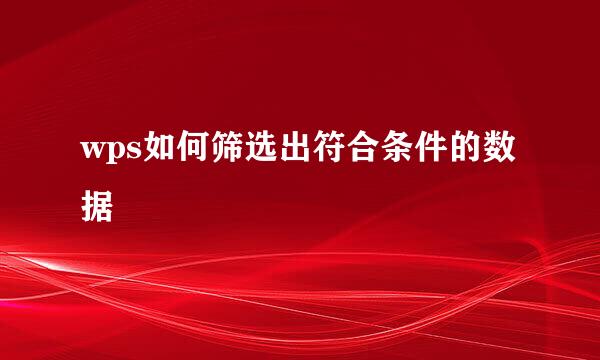wps如何筛选出符合条件的数据
